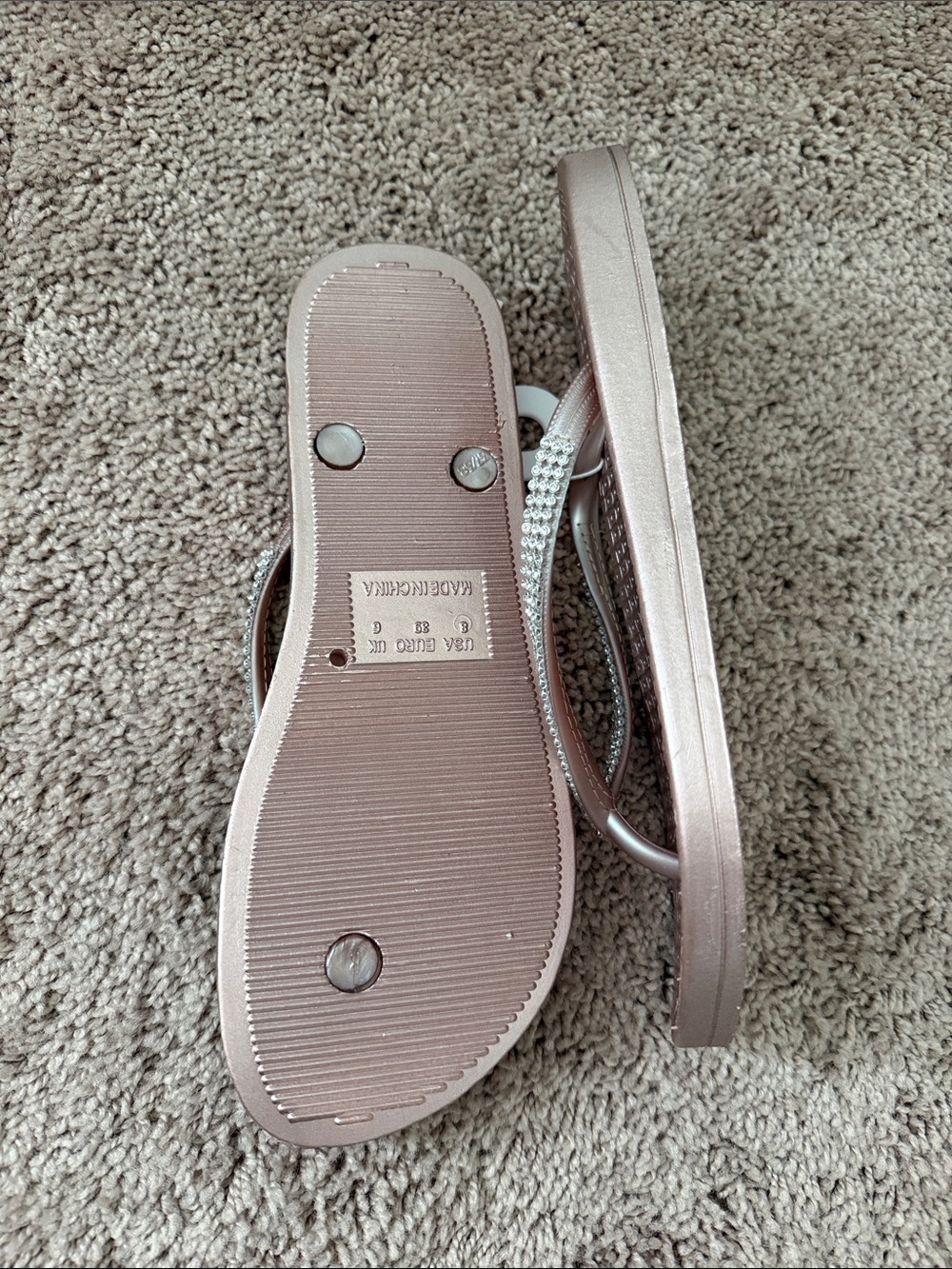 Capelli of New York Rose Gold Crystal-Embellished Flip Flops - Picture 2 of 3